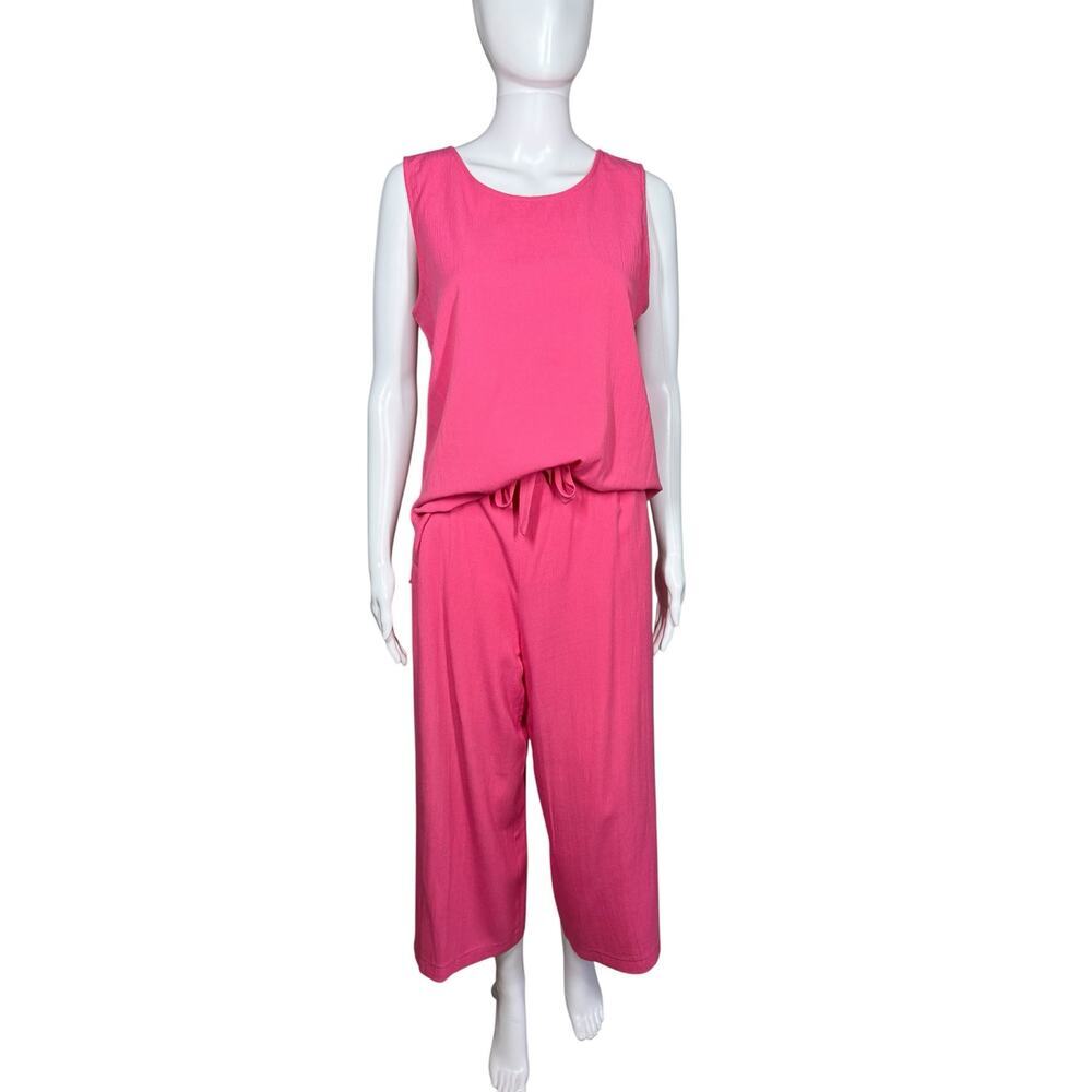 Coldwater Creek Vintage Hot Pink Flowy Belted Crop Pants + Tank Set Size Medium